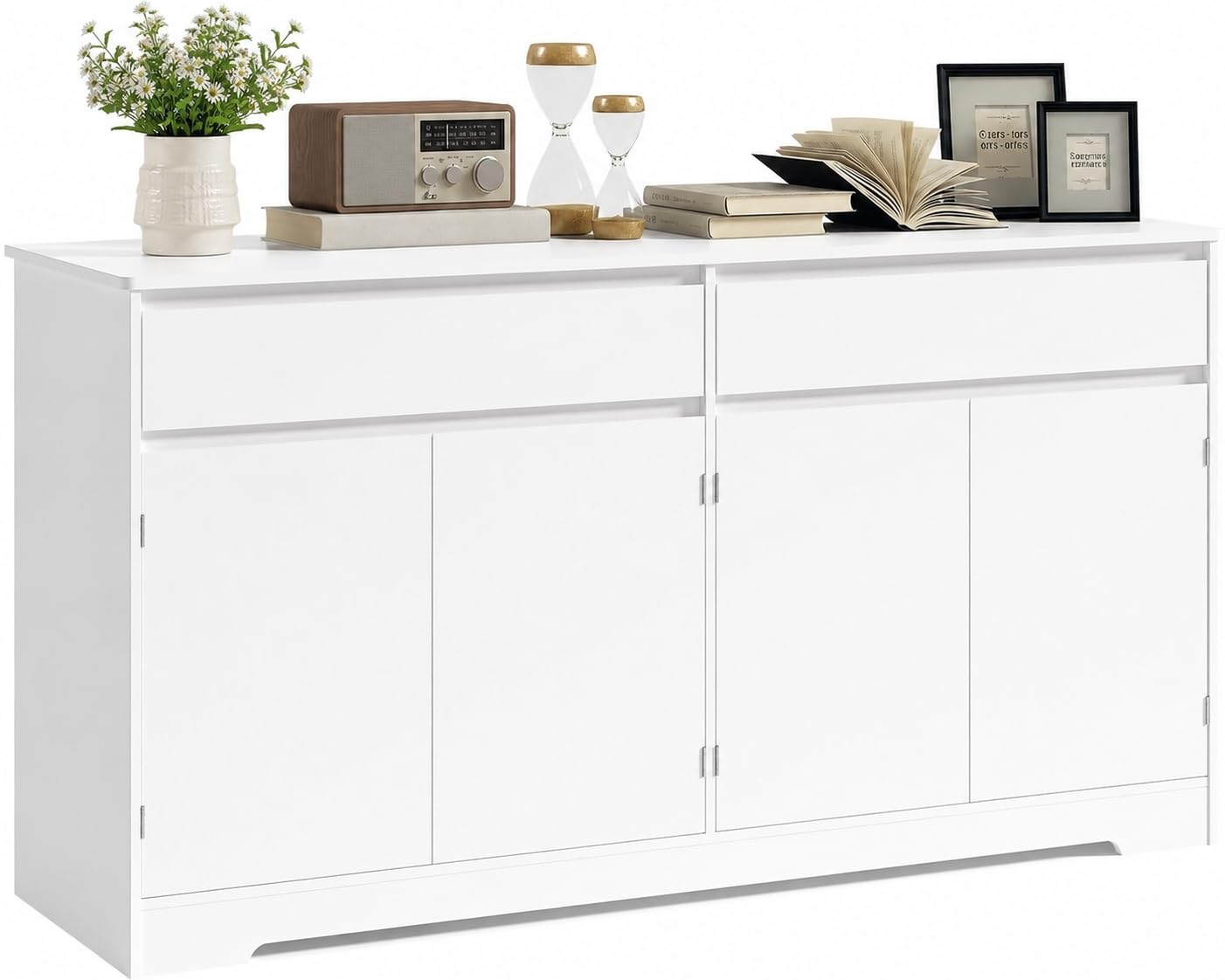 Xbro Buffet Cuisine avec 2 Tiroirs, Buffet à 4 Portes avec Étagère Réglable, Meuble de Rangement Multifonctionnel avec Coins Arrondis et Dispositif Anti-Basculement, pour Cuisine, Salon, Blanc