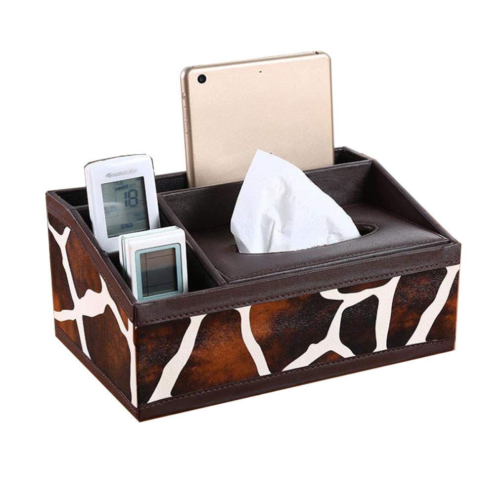Songying PU Leather Rectangular Tissue Box Cover - Multifunctional Tissue Box Holder with Stationery Remote Control Box, Decorative Tissue Pen Remote Organizer for Home/Office/Car/Restaurant