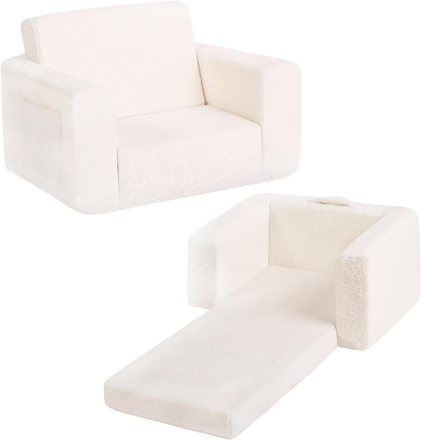 Tiita Kids Sofa, 2-in-1 Toddler Chair, Convertible Children Couch to Lounger, Flip Out Kid Sofas Chair, Toddler Armrest Chairs Bed, Folding Kids Play Sofa for Girl or Boy (Beige)