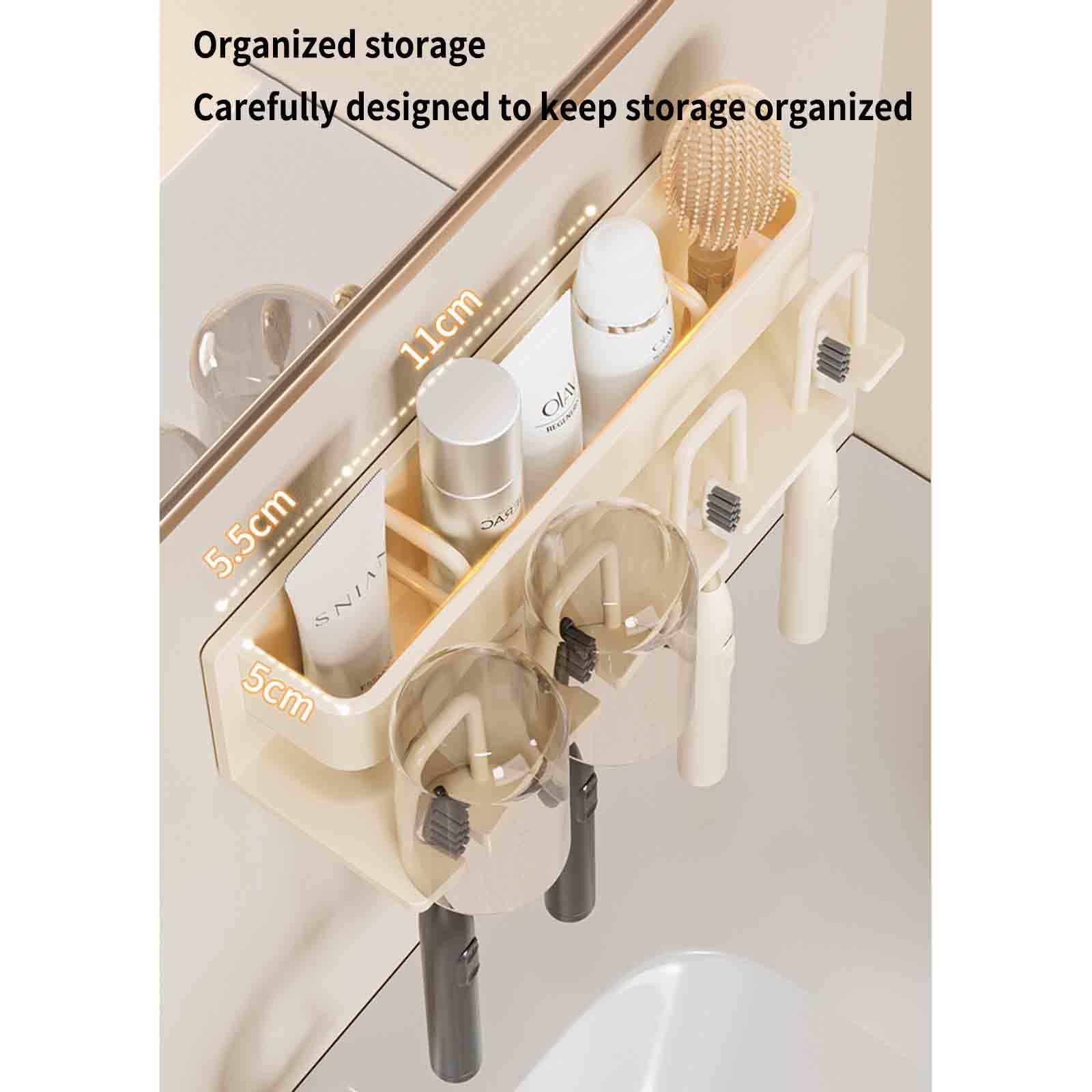 Dispensador Pasta Dientes Dispensador De Pasta De Dientes Organizador Baño Porta Cepillo Viaje Portacepillos De Dientes Pared Toothbrush Holder Adhesivo Montado En La Pared (White,14x7.5x8cm)