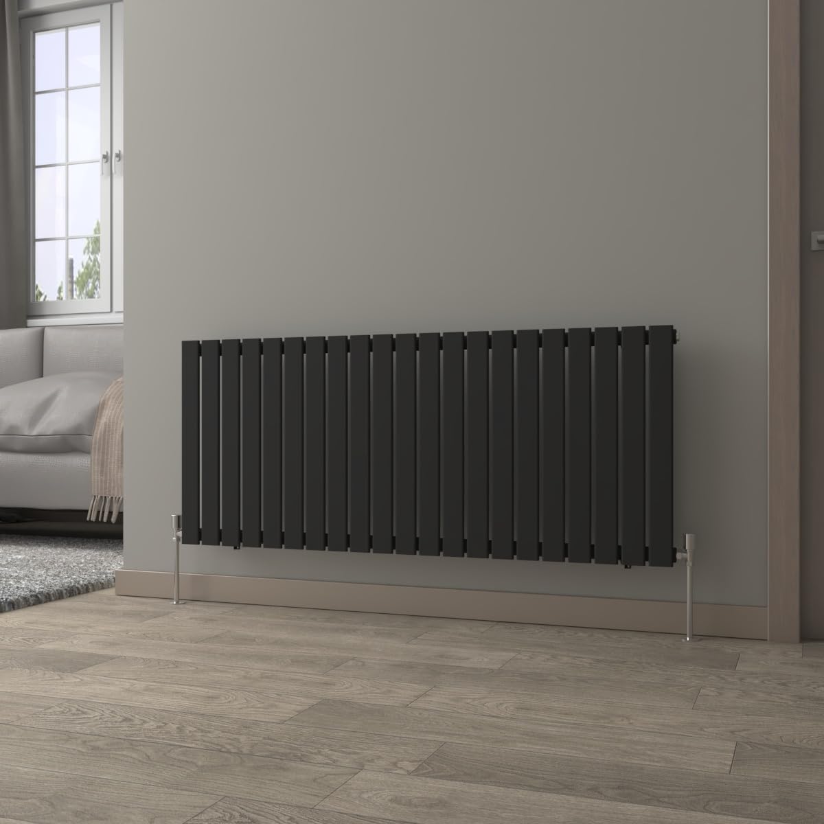 NRG Black Horizontal 600x1428mm Single Flat Panel Radiator Central Heating for Bathroom/Kitchen/Living Room — image 1