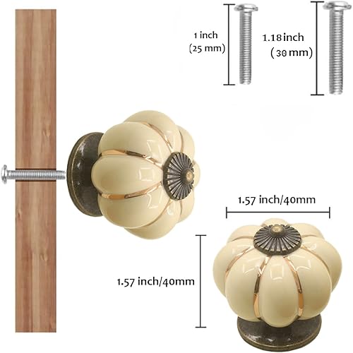 Miniatura 8 de Kelier Pomos de cerámica para gabinete, paquete de 8, manijas de puerta de calabaza elegantes y vintage para cocinacajónarmarioarmario (blanco, 8