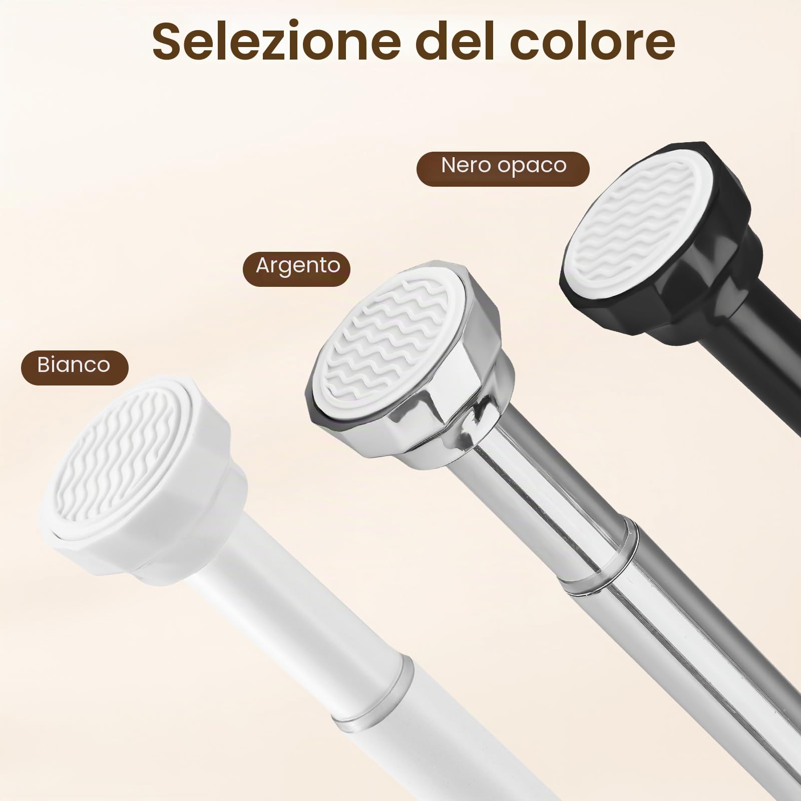 Bastone per Tenda Estensibile Bianco 76-256cm, Ø25mm Asta Telescopica Senza Foratura, Asta per Tenda Doccia per Bagno, Armadio e Balcone