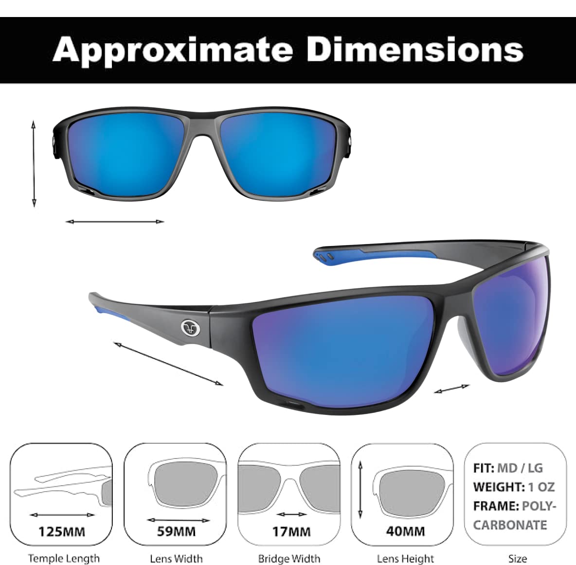 Flying Fisherman Solstice, Matte Frame/Smoke Mirror Lens Polarized Retangular Sunglasses, Black/Blue, Large