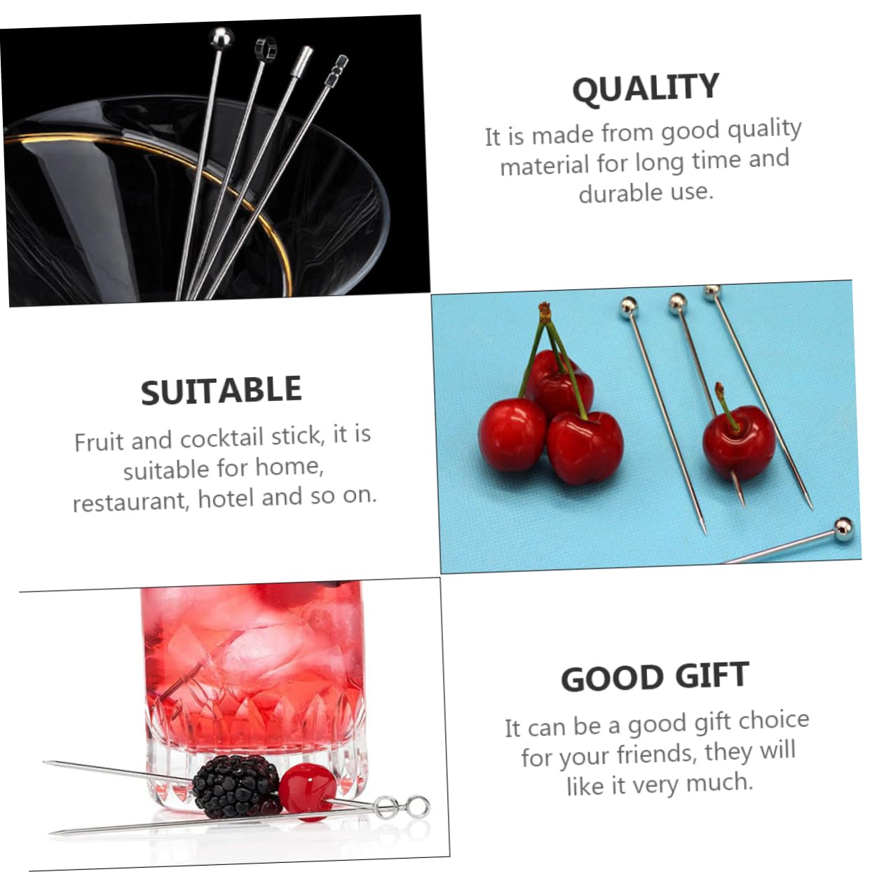 Cabilock 3 Ensembles Signe De Décoration De Cocktails Inoxydable Glacé Paille pour Margarita À Cocktail Sélectionne Brochettes D'olives Garnir 20 Pièces * 3