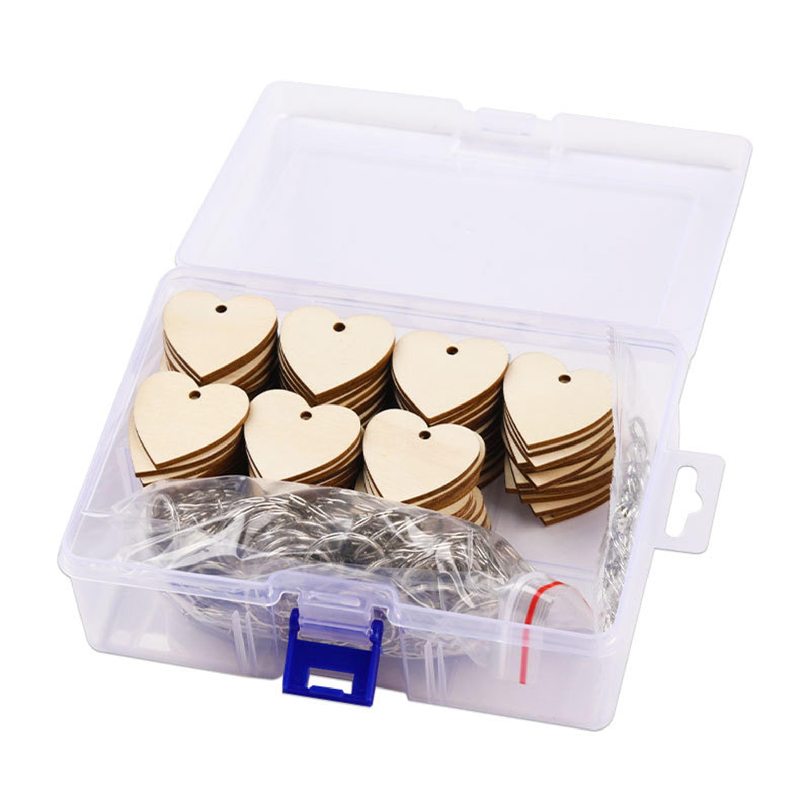 100 Piece Heart-Shaped Wooden Keychain Blanks - Unfinished DIY Craft Keychain Supplies With Key Rings