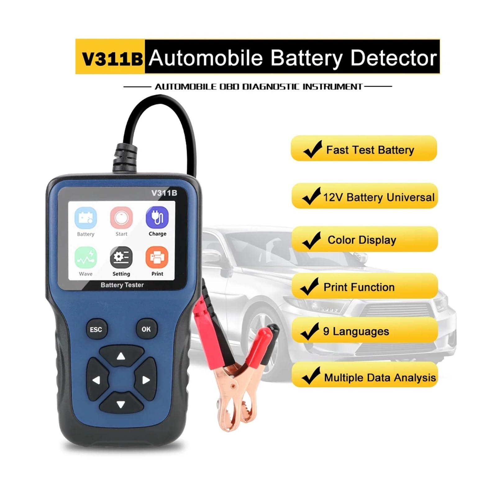 Comprobador de Baterias, Herramienta de diagnóstico automático, comprobador de cargador de batería de coche de 12 V, analizador de carga, herramientas de análisis de carga automotriz V311B
