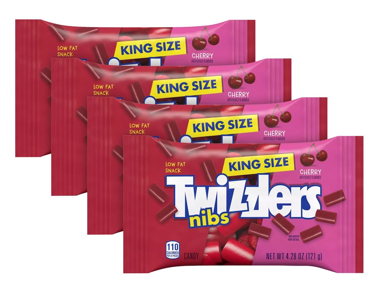 Licorice Candy Nibz  Cherry Flavored, 4 x 4.28oz King Size Bags (17.12oz Total)  Chewy Red Bites, Low Fat, Retro Sweet Snack, Kosher, Halloween
