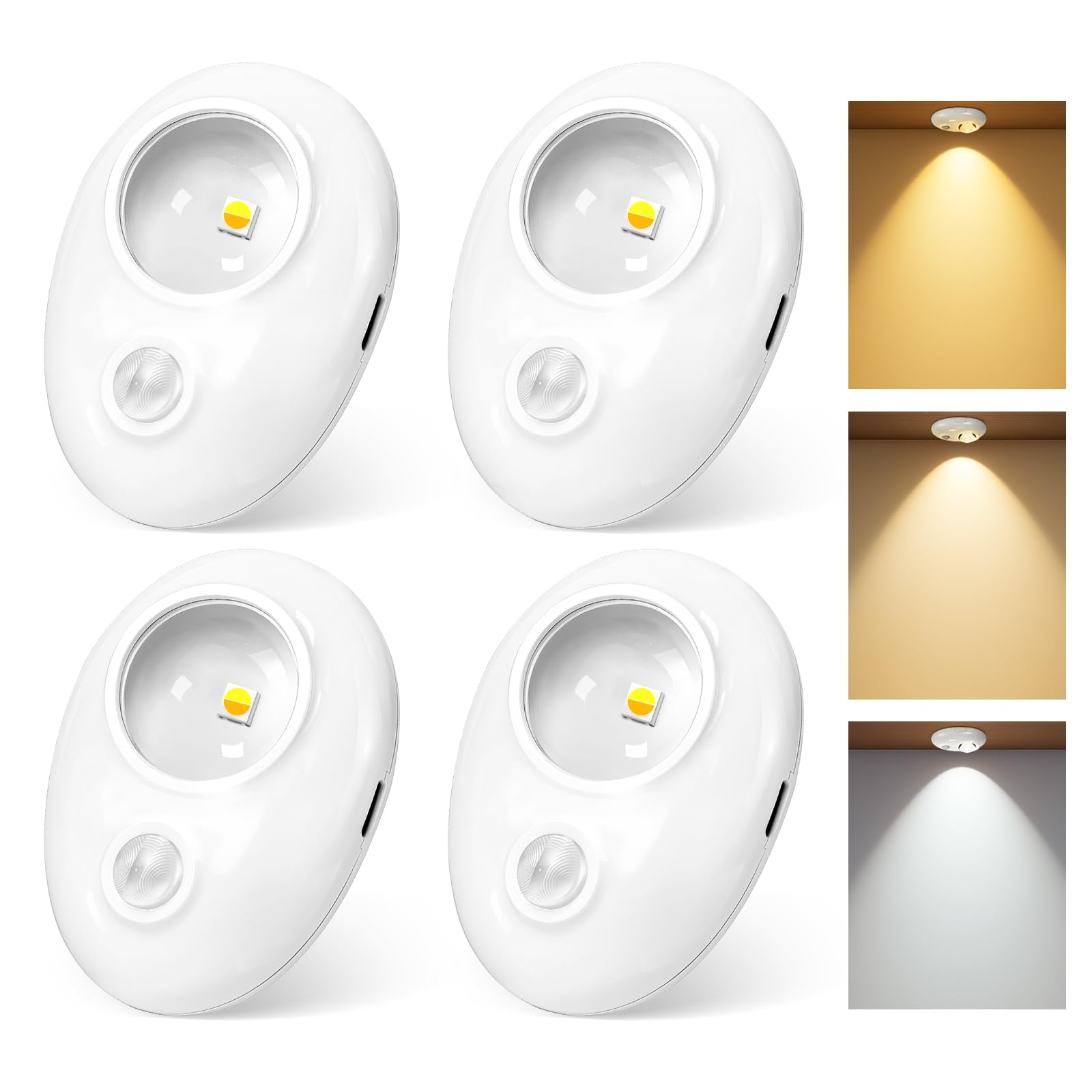 Motion Sensor Puck Lights, 3 Color Temps Dimmable Under Cabinet Lighting indoor, LED Wireless Rechargeable Magnetic Closet Light for Drawer, Shelf,