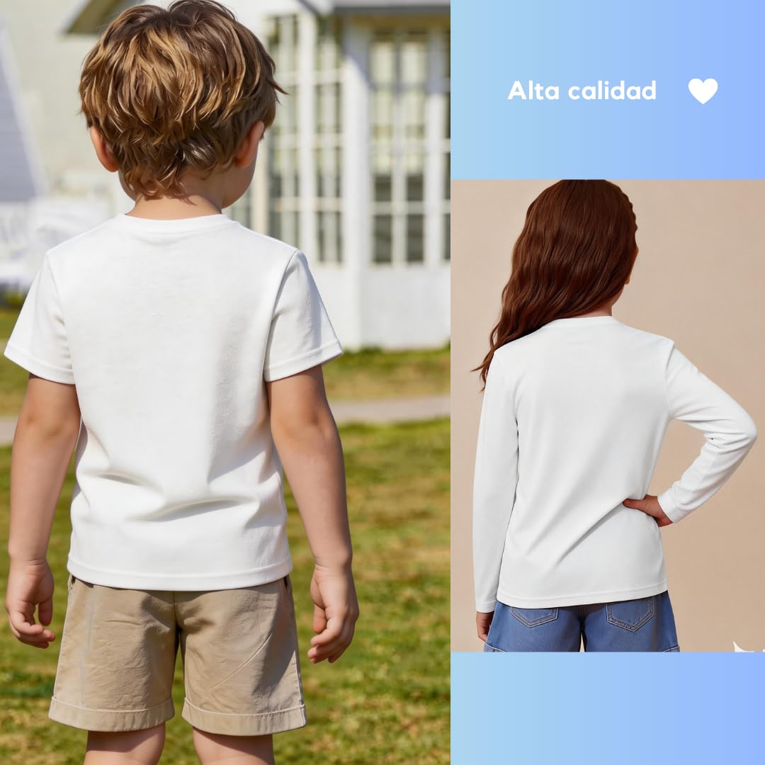 Camiseta Infantil 100% Algodón Manga Corta Cuello Redondo Unisex 1-2 Unidades Tallas 1-15 Años