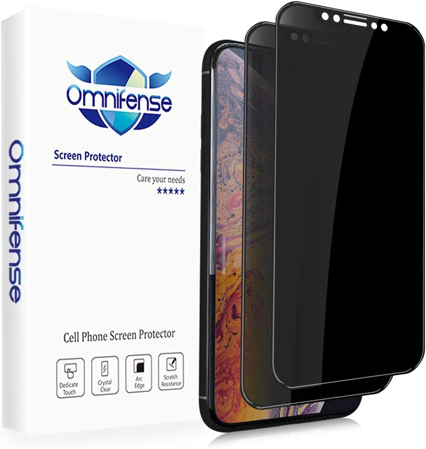Omnifense4 Way 360° Privacy Tempered Glass Screen Protector for iPhone 11 Pro Max/iPhone Xs Max, Horizontal and Vertical Anti Spy 9H Scratch Resistant Case Friendly, 2 Pack