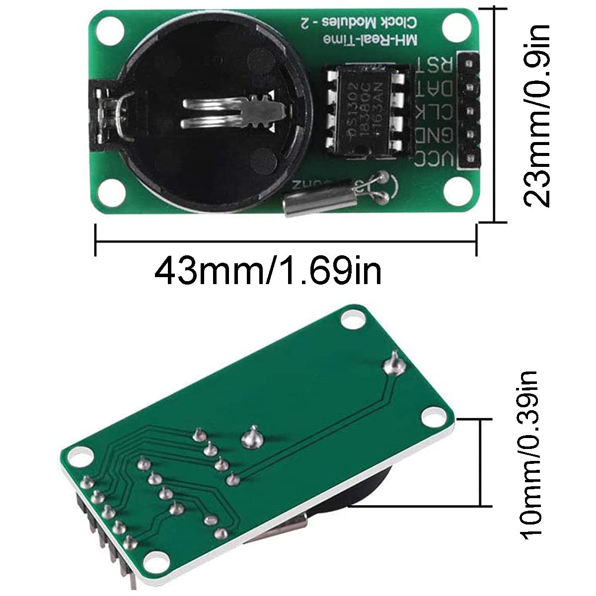 5 piezas DS1302 Módulo de reloj en tiempo real Desarrollo de alta precisión Verde con cable Dupont macho y hembra para Arduino AVR ARM