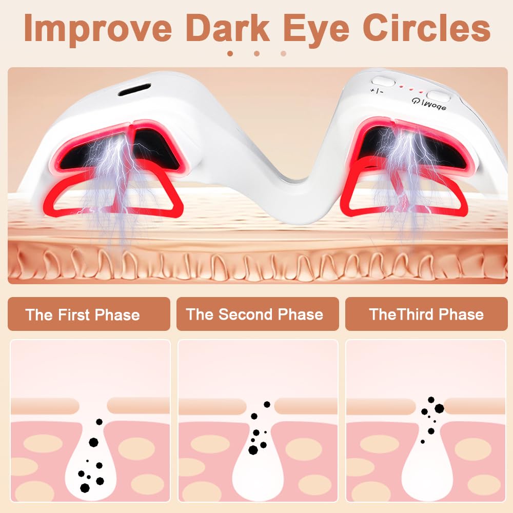 Masseur Oculaire à Luminothérapie Rouge, Massage Yeux à Lumière Rouge, Microcourant Masseur pour Les Yeux, Massage des Yeux pour éliminer les Cernes, les Poches Sous les Yeux, Anti-Rides