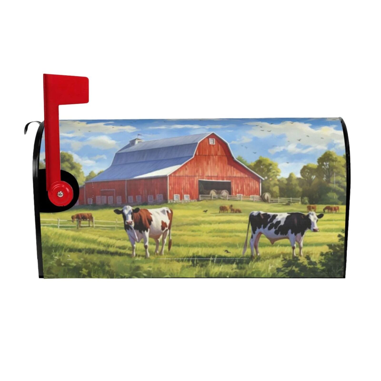 Dujiea Red Barn and Cows Mailbox Cover Mailbox Wraps, Waterproof Mailbox Covers Magnetic Post Box Cover Large Size 25.5"(L) x 21"(W) Garden Yard Outside Farmhouse Home Decor