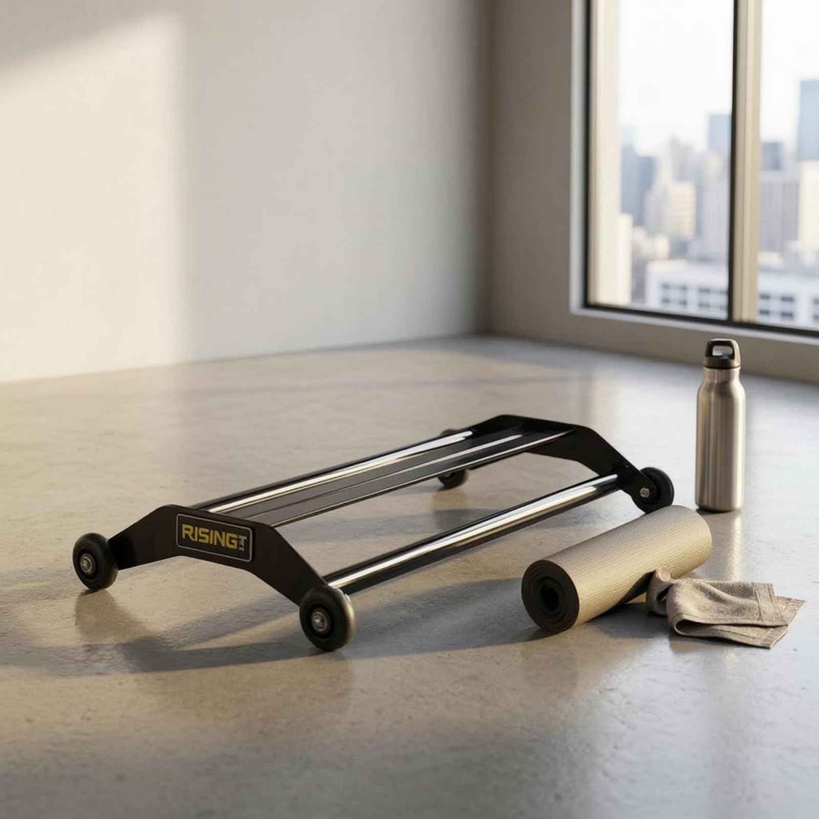 Rueda Abdominal de Rodillo Abdominal Entrenador Central Deslizadora de Núcleo Estructura de Acero Robusta y Movimiento con Ruedas Giratorias Adecuada para Fuerza Pilates Estiramientos