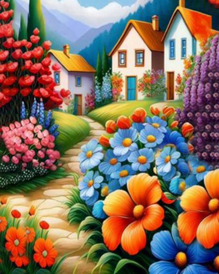 Renqidian 5D Adults Diamond Painting Kits Countryside Scenery Round Crystal Rhinestone Painting by Numbers Diamonds Arts Craft Living Room Decor 40x50 cm