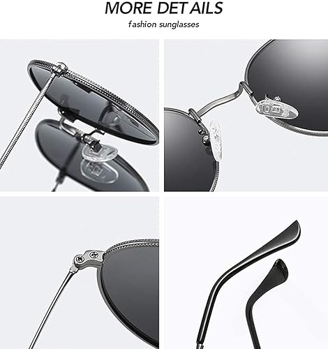 Miniatura 5 de Gleyemor Lentes de sol redondos polarizados clásicos para mujeres y hombres, con marco de metal moderno