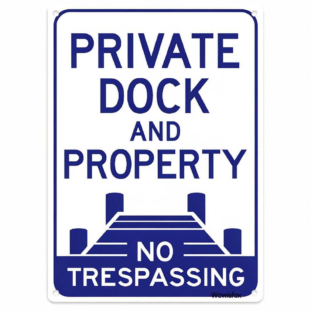 Private Dock No Trespassing Sign, 8 x 12 Inch Aluminum with Mounting Holes