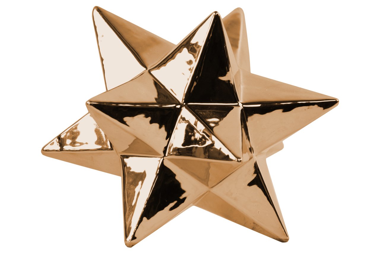 Urban Trends Ceramic 12 Point Great Icosahedron Sculpture, Large, Polished Chrome Copper