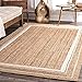 Ripaz - Alfombra de yute tejida a mano natural con línea blanca rota trenzada de fibra natural rectangular (90 x 180 cm)