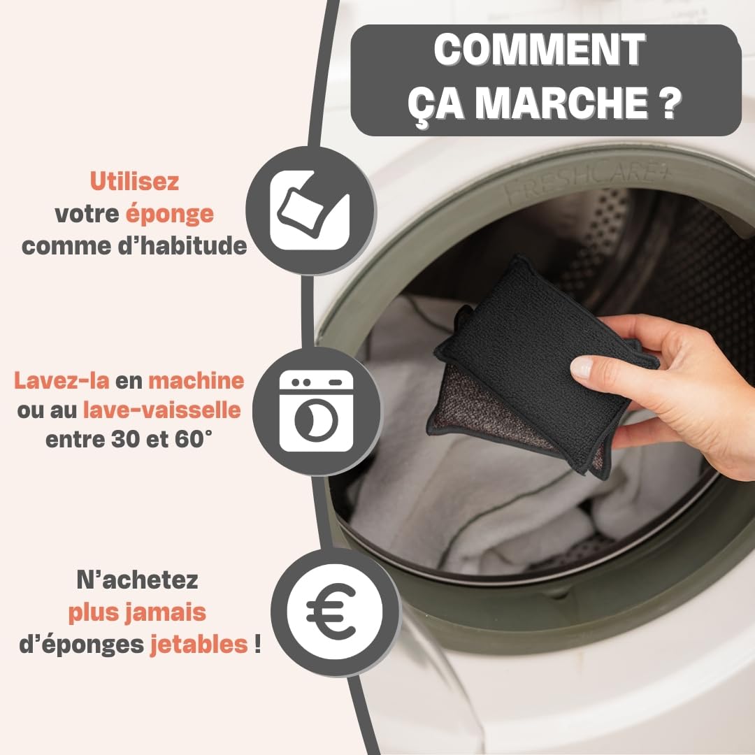 Eponges Réutilisables Lavables INGA 2 Pièces Fabriqué en Europe