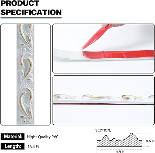 Miniatura 2 de JSIWOTH Moldura flexible de 16.4 pies para despegar y pegar, molduras impermeables para marco de espejo, gabinete, pared, borde del hogar,