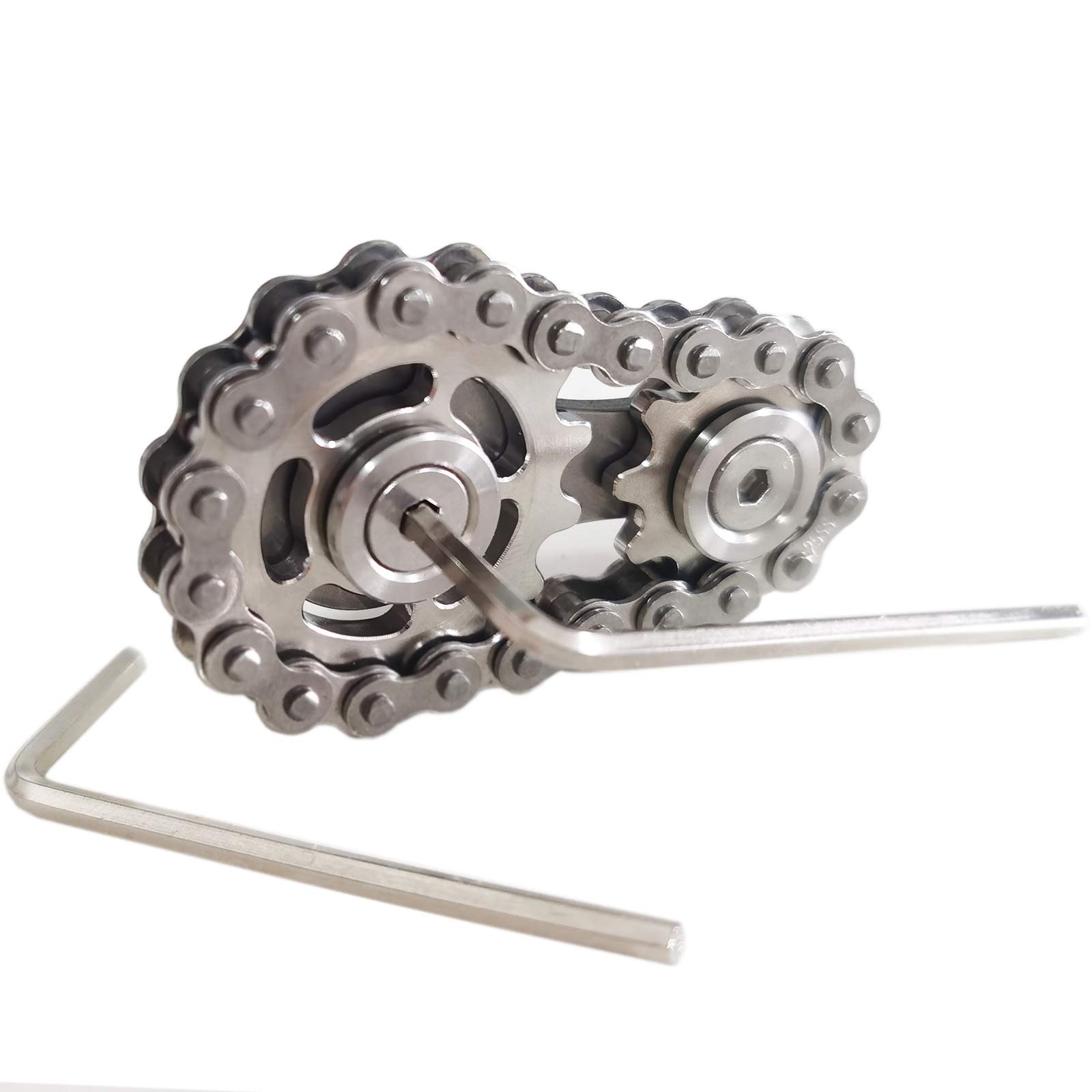 Bitopbi Sprocket Fidgets Chain Stainless Steel Fidget Cube Gears Linkage Bike Chain Novelty Fidget Block Kinetic Desk Toy Metal EDC Focus Meditation Break Bad Habits ADHD (Silver)