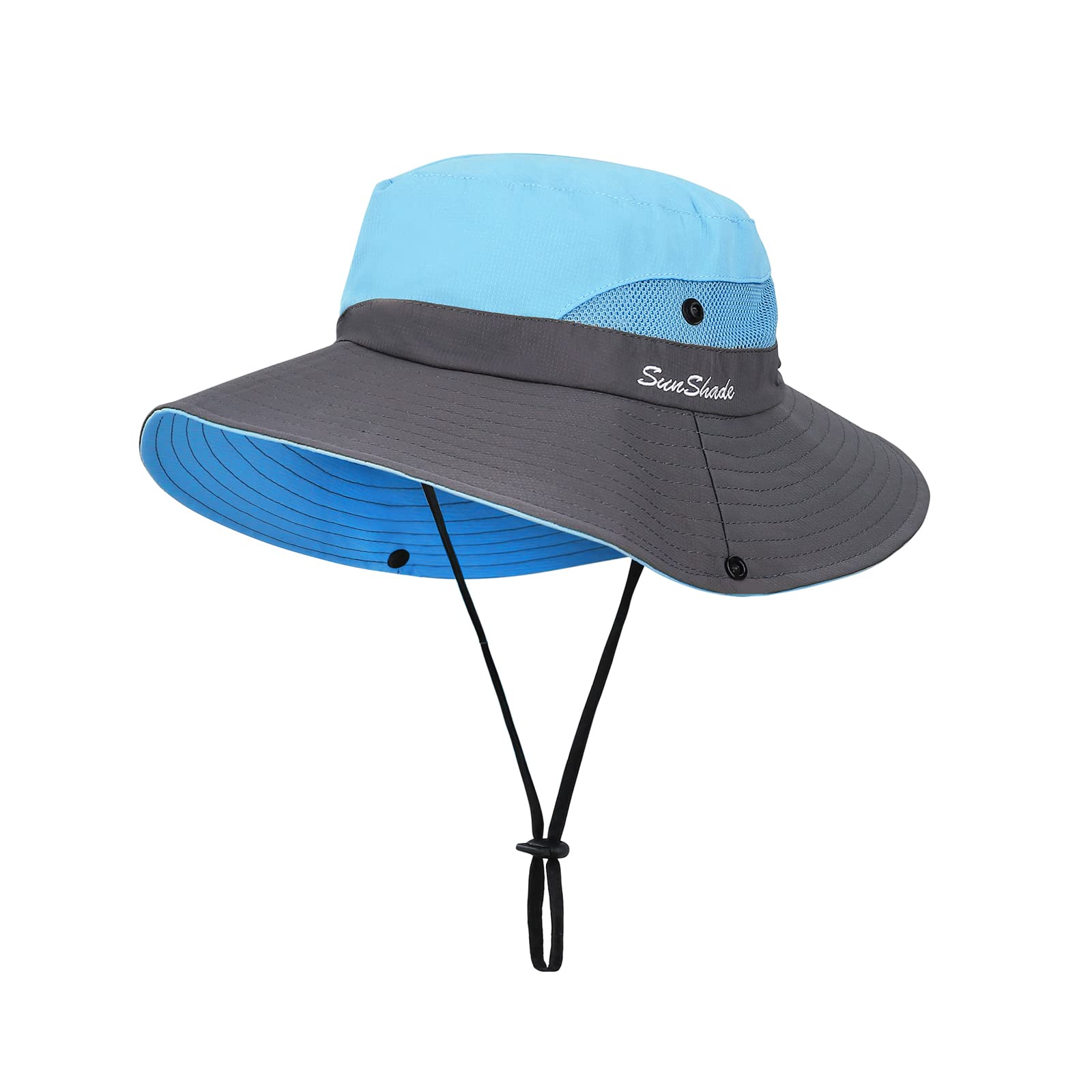 Women Sun Hat Wide Brim Outdoor UV Protection Summer Ponytail Hat Foldable Mesh Beach Fisherman's Cap for Gardening Travel Hiking Fishing 56-58CM (Sky Blue)