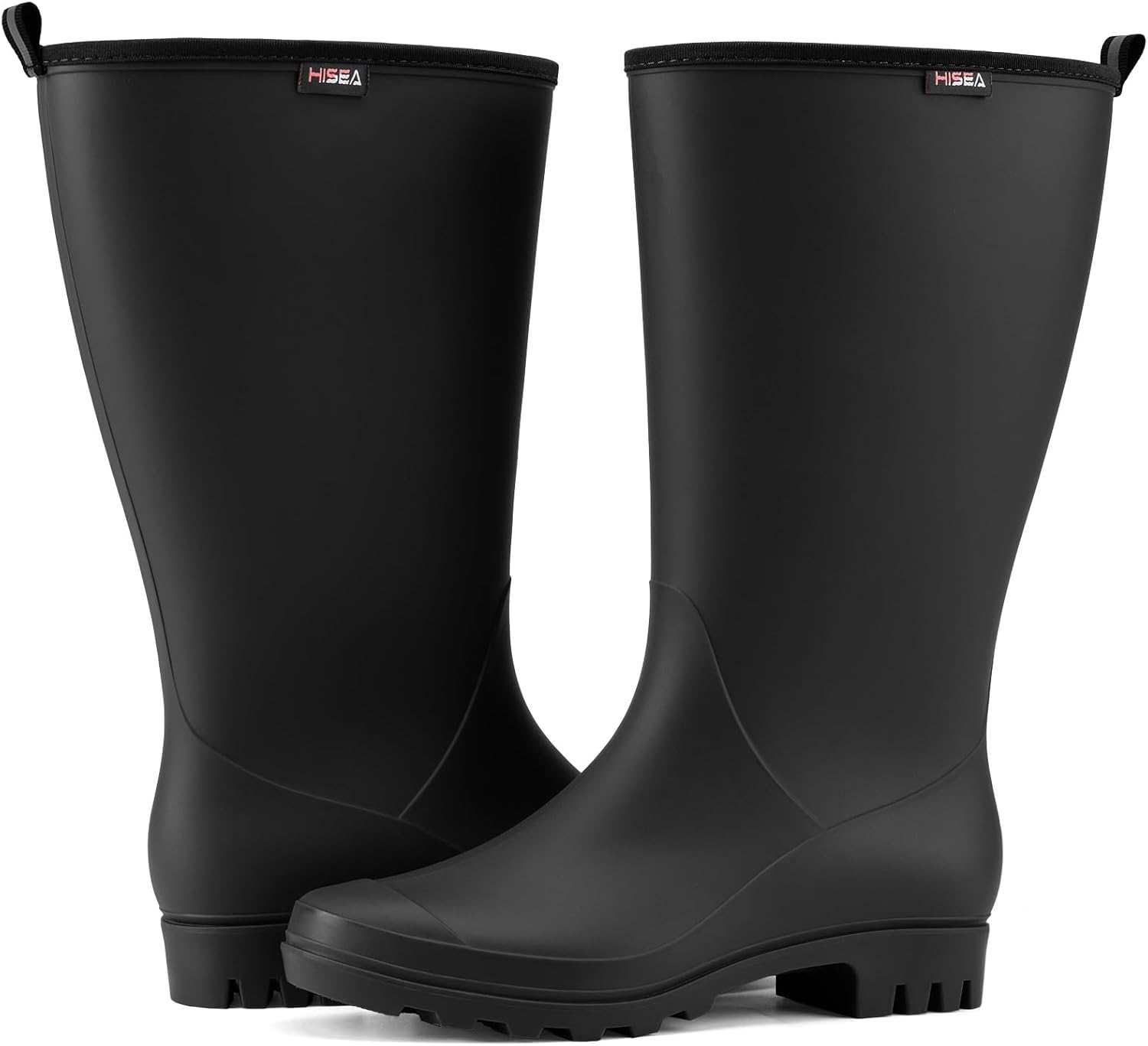 HISEA Wide Calf Rubber Boots Tall Rain Boots Seamless Matte Surface Waterproof PVC Rainboots for Women Gardening Farming Walking Dogs Women's Rain Footwear