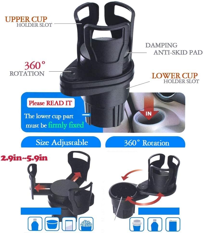 Car Cup Holder Expander - Divided into Two car Cup Holder -car Special Drink Holder Adjustable Large Size Holder Drinks Bottle Water Cups Extendable Cup Holder