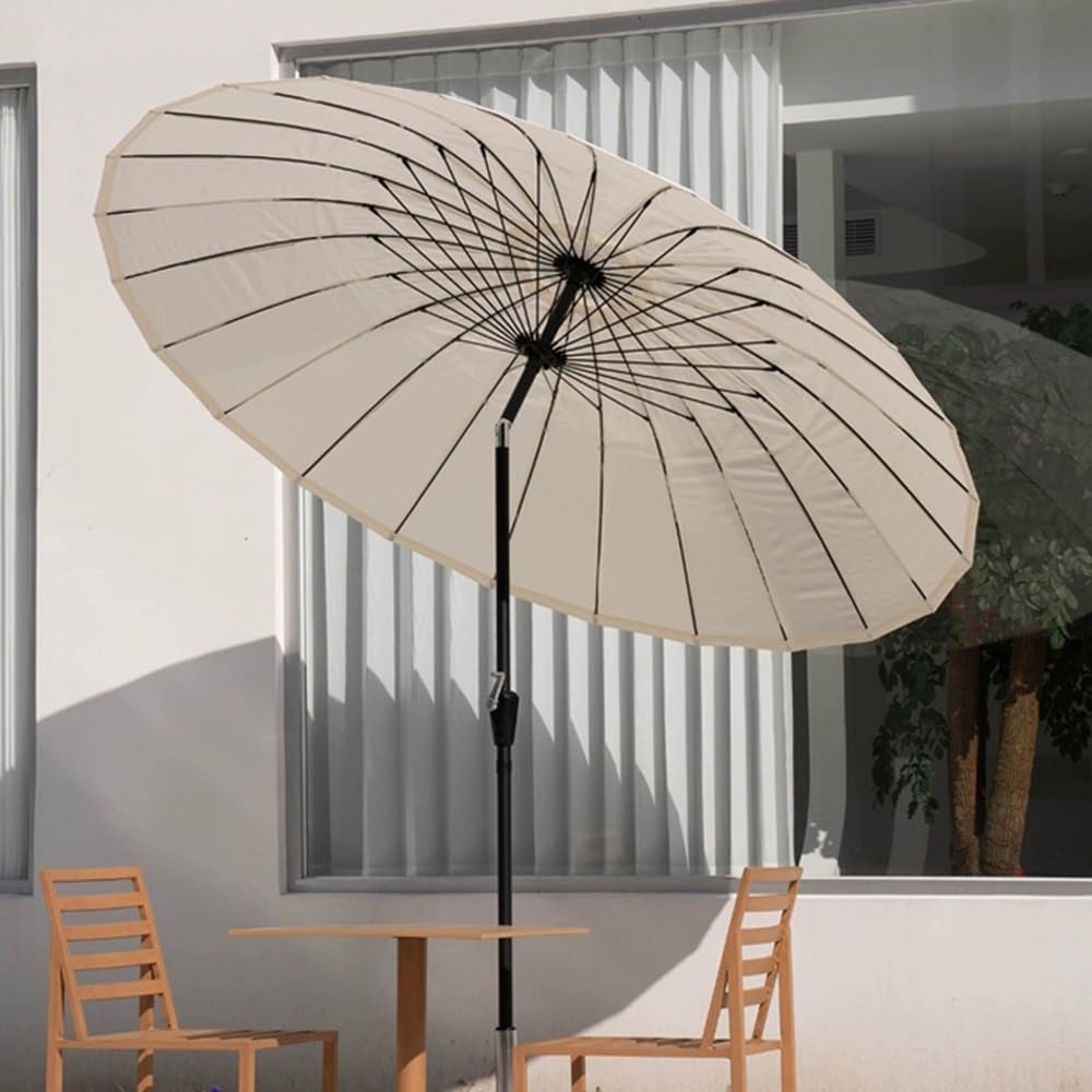 Shanghai Sonnenschirm 250 cm Kippbarer Marktschirm Mit Handkurbel Gartenschirm UV-Schutz Terrassenschirm 24 Rippen Balkonschirm(Beige)