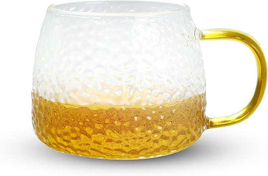 Flat Bottomed Crystal Glasses,12 oz Ribbed Glass Mugs For Coffee/Tea/Milk & Juice, Suitable For Hot And Cold Drinks, Microwave Safe 1