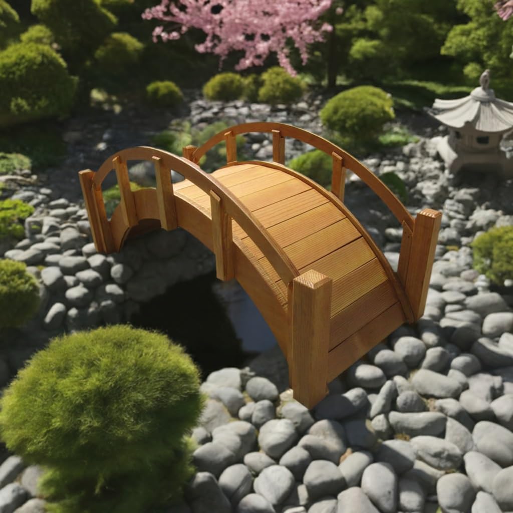 SamsGazebos Miniature Japanese Waterproofed Wood Garden Bridge, 25-Inch, Tan