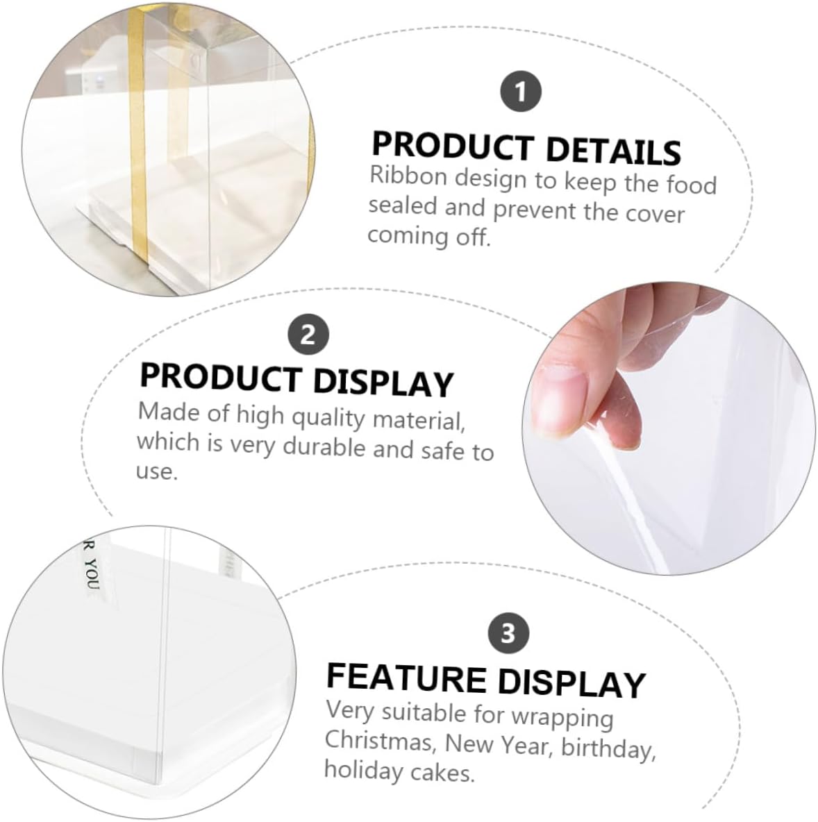 YARNOW 5pcs 8-inch Birthday Cake Boxes Single Layer Cake Wrapping and Storage Containers with Ribbon for Party Packaging