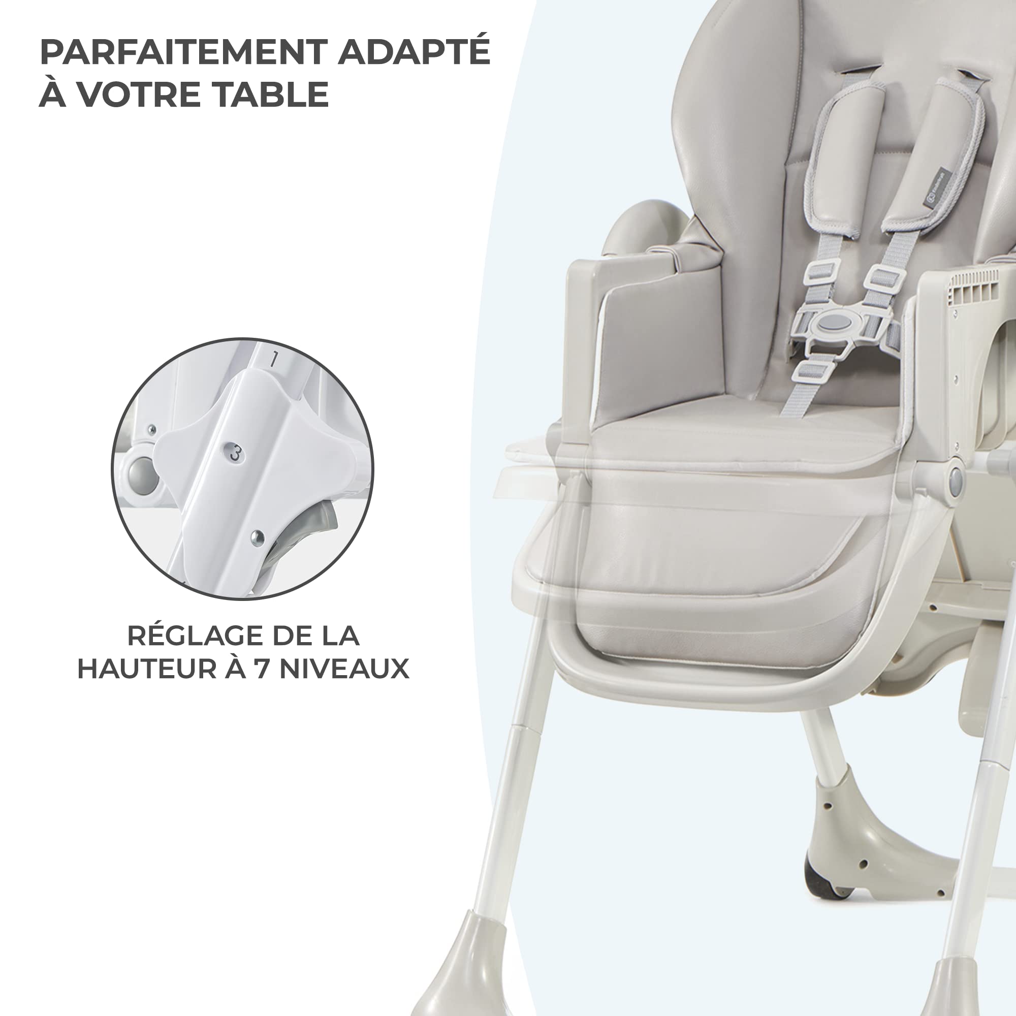 KINDERKRAFT Chaise Haute Enfant Yummy, Pliable, Réglable, Nettoyage Facile, Gris, 103 x 59 x 83 cm, 1 Unité