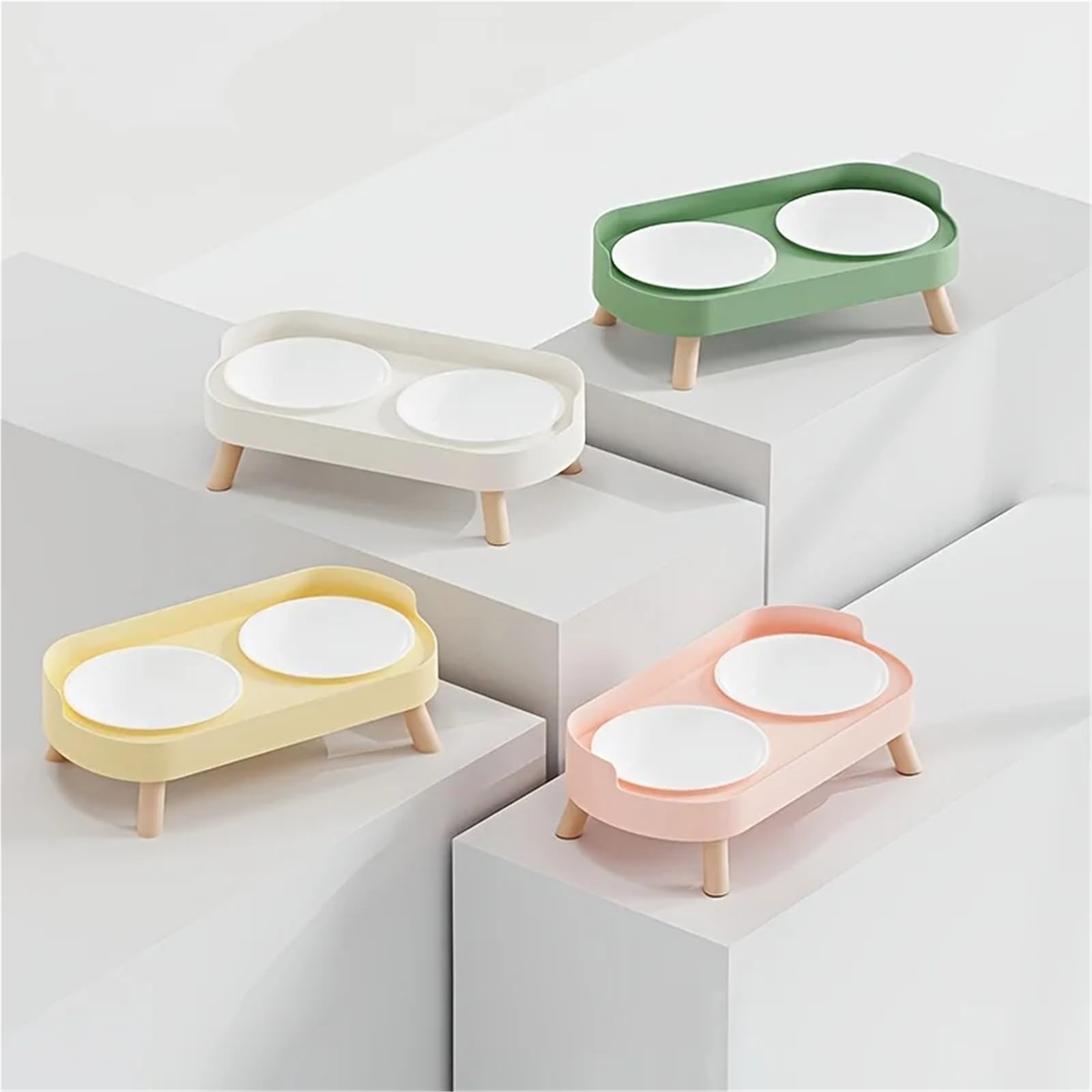 Comedero Elevado for Mascotas con Doble Cuenco, Soporte Elevado con inclinación de 15° y Cuencos de Acero Inoxidable y cerámica for Perros y Gatos(Yellow)