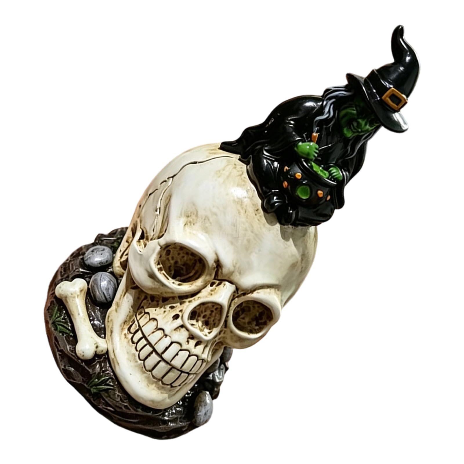 Veltros Witch Hat Halloween Skull Decor Statue, Resin Shelf Tabletop Accent for Entryway Party Display, Seasonal Home Pack Halloween Shelf Decoration Gothic Party Centerpiece Fall