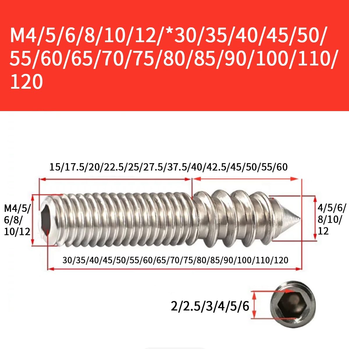 Juego De Tornillos Autorroscantes De Doble Extremo(M12*80)