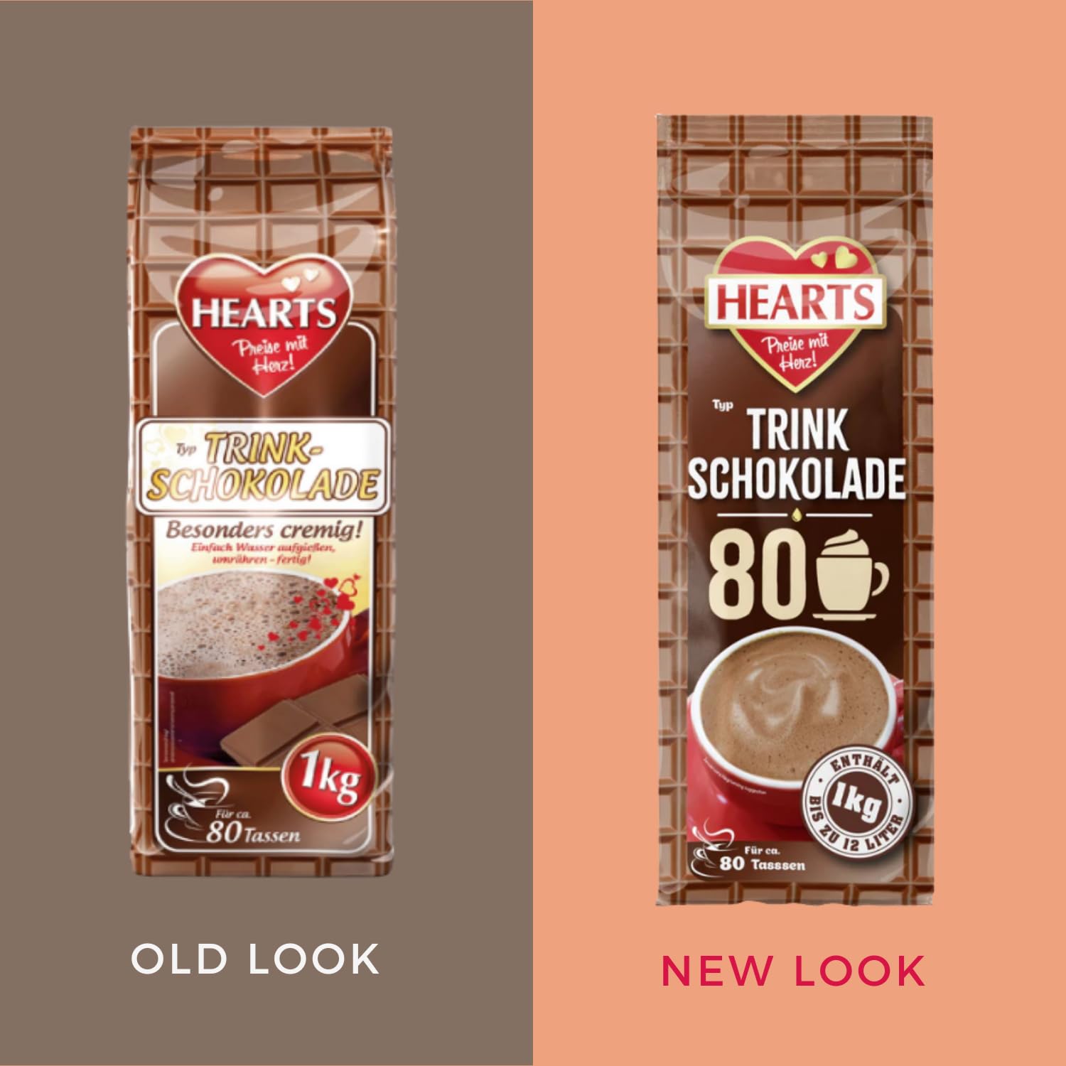 Hearts czekolada do picia, 5 x 1 kg lnstant Drinking Chocolate w proszku, łatwo rozpuszczalna, mleczna, kremowa, 5 sztuk, wystarcza na 400 filiżanek