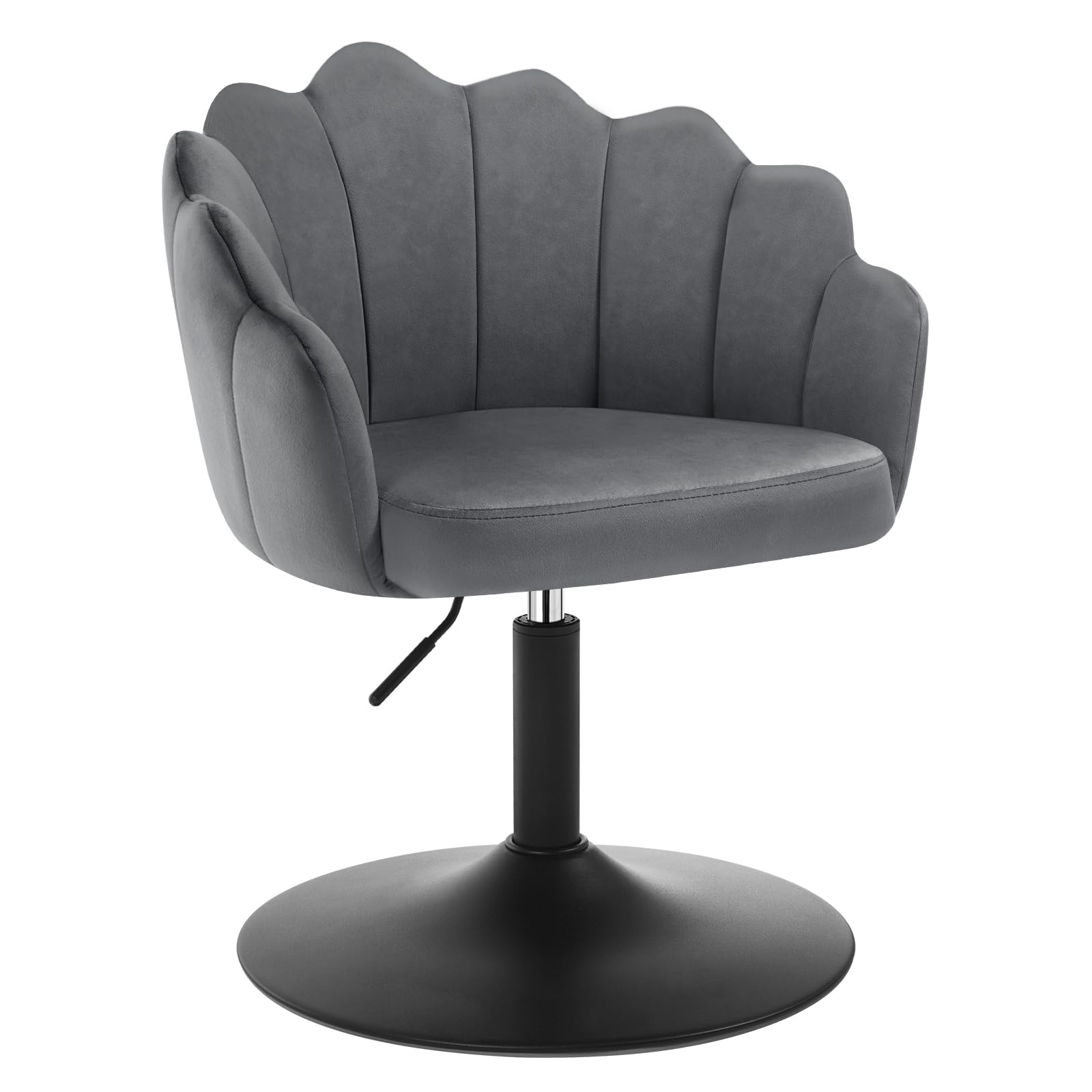 WOLTU Schminktisch Stuhl, Sitzhocker mit Lehne, Schminkstuhl Blumenform, Hocker höhenverstellbar drehbar, Drehhocker Samt, Metall, Dunkelgrau