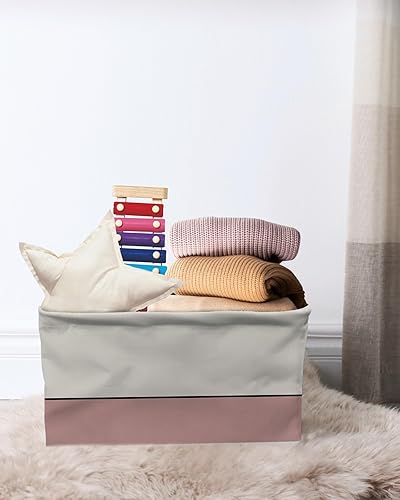 Miniatura 7 de Cesta de almacenamiento geométrica rosa para organizar estantes, cajas de almacenamiento plegables con asa, bloque de color beige moderno, líneas