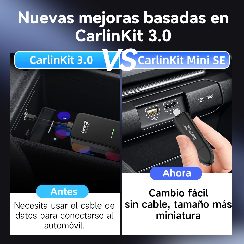Carlinkit Adaptador CarPlay inalámbrico Mini SE,para Coches CarPlay con Cable OEM (año de fabricación: 2016 a 2026), Plug and Play,Compatible con actualización de versión en línea,conexión automática
