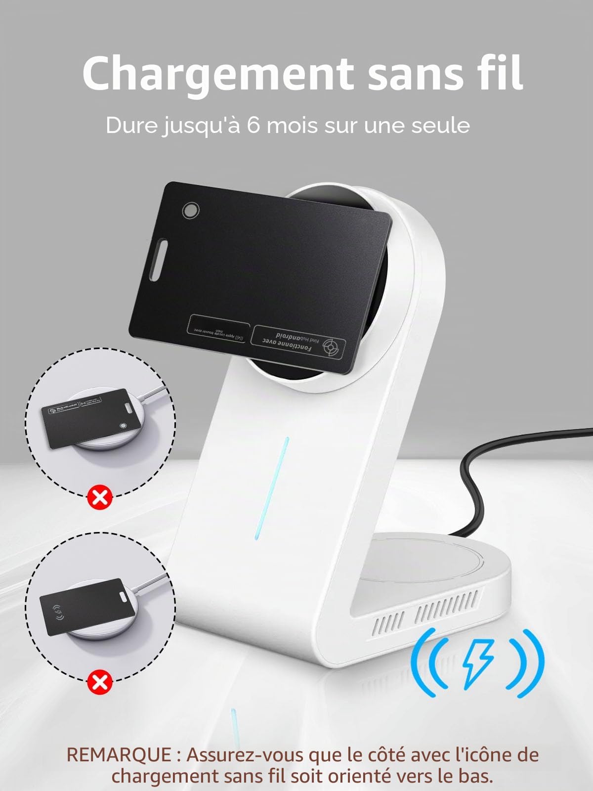 Carte de Suivi pour Apple & Android, Rechargeable et Ultrafine Compatible avec Apple Find My et Google's Find Hub, pour Suivre Votre Portefeuille, Bagage ou Passeport (for iOS & Android, 1 Pack)