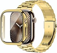 Vista 10 de baozai Compatible con Apple Watch Band de 1.929 in con funda, correa de acero inoxidable con protector de pantalla de vidrio templado para Apple