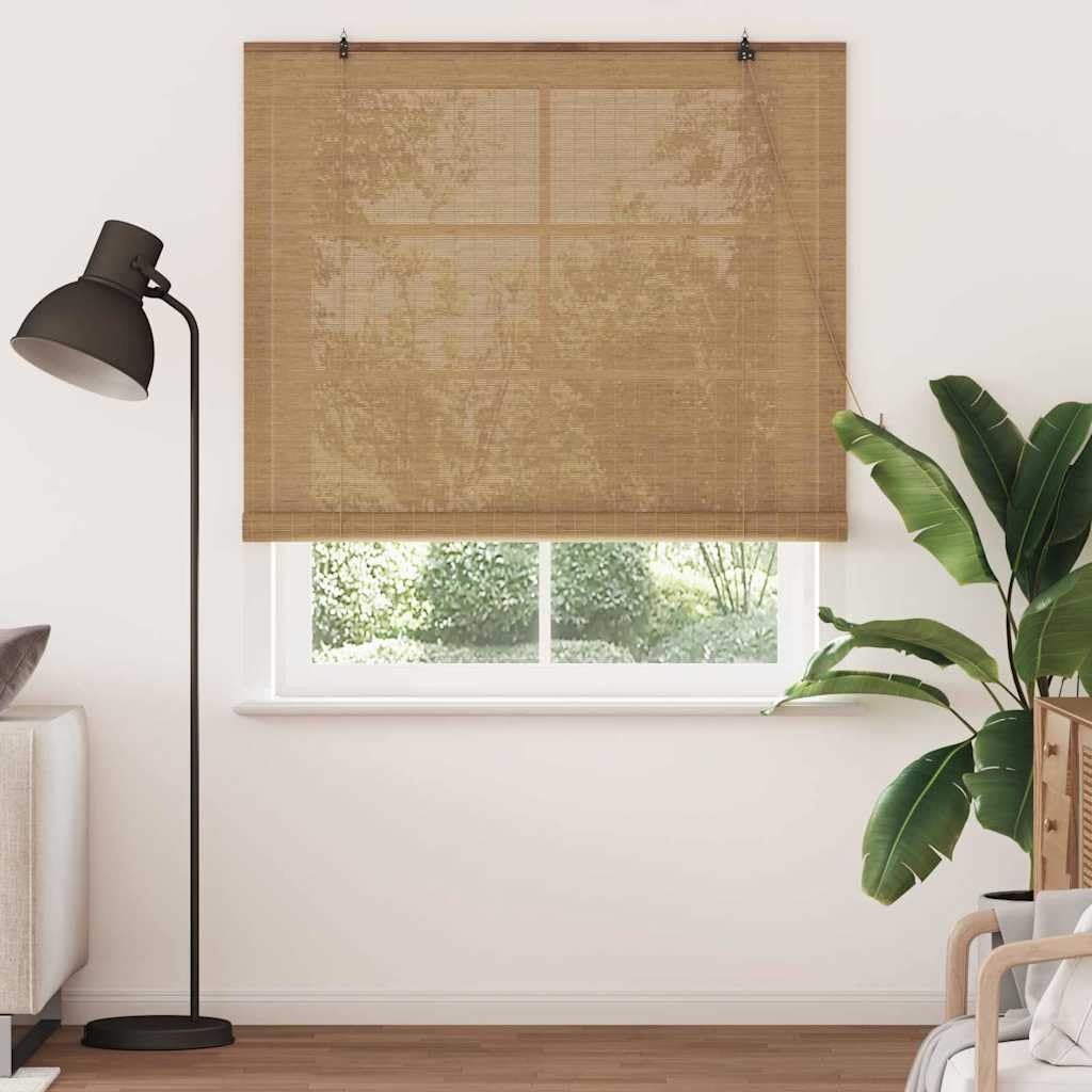 Store enrouleur en bambou marron - 140 x 220 cm - Avec cordon de serrage - Sans perçage - Design moderne - Protection UV - Fonction filtre de lumière - Facile d'entretien - Pour salon, chambre
