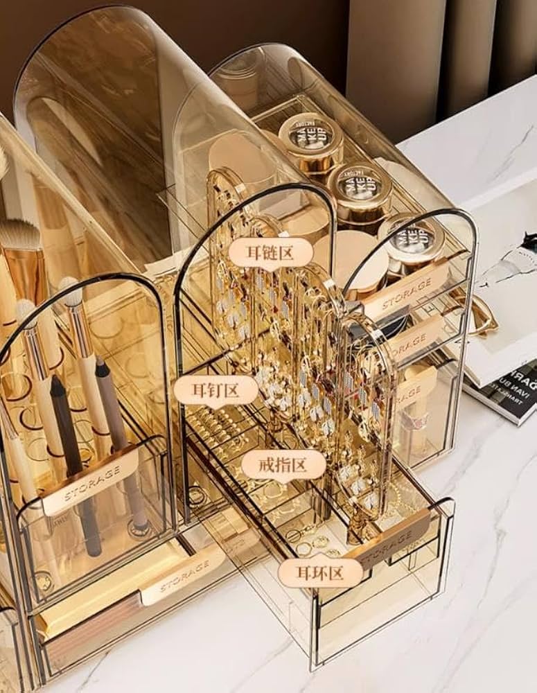 特大メイクアップオーガナイザー 2つのワイド引き出し付き 分割