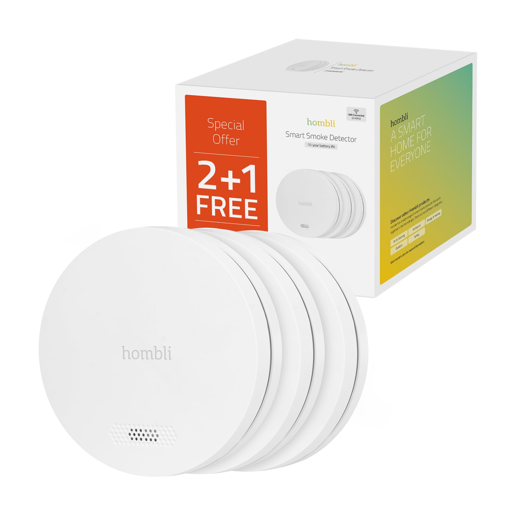 Hombli Smart Rauchmelder 10 Jahren Batterielaufzeit, 85 dB Alarm, Magnethalterung, kompatibel mit Google, Alexa und Siri WLAN, App - 3er Set, Weiß | App-Steuerung, kompatibel mit Alexa, Google, Siri, Magnethalterung, App, 3er Set, niederländische Marke fü