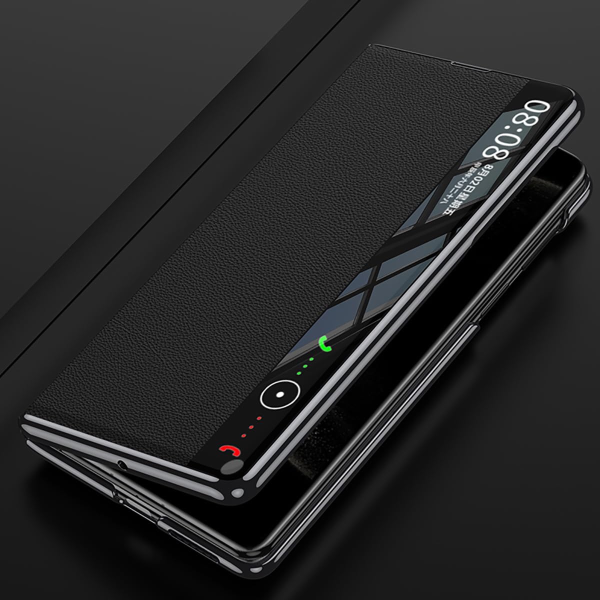 COQUE Skórzane etui z klapką do Huawei Mate X6, ukryty pierścień magnetyczny galwanizacja osłona okna, składane etui na telefon do Huawei Mate X6 - czarne