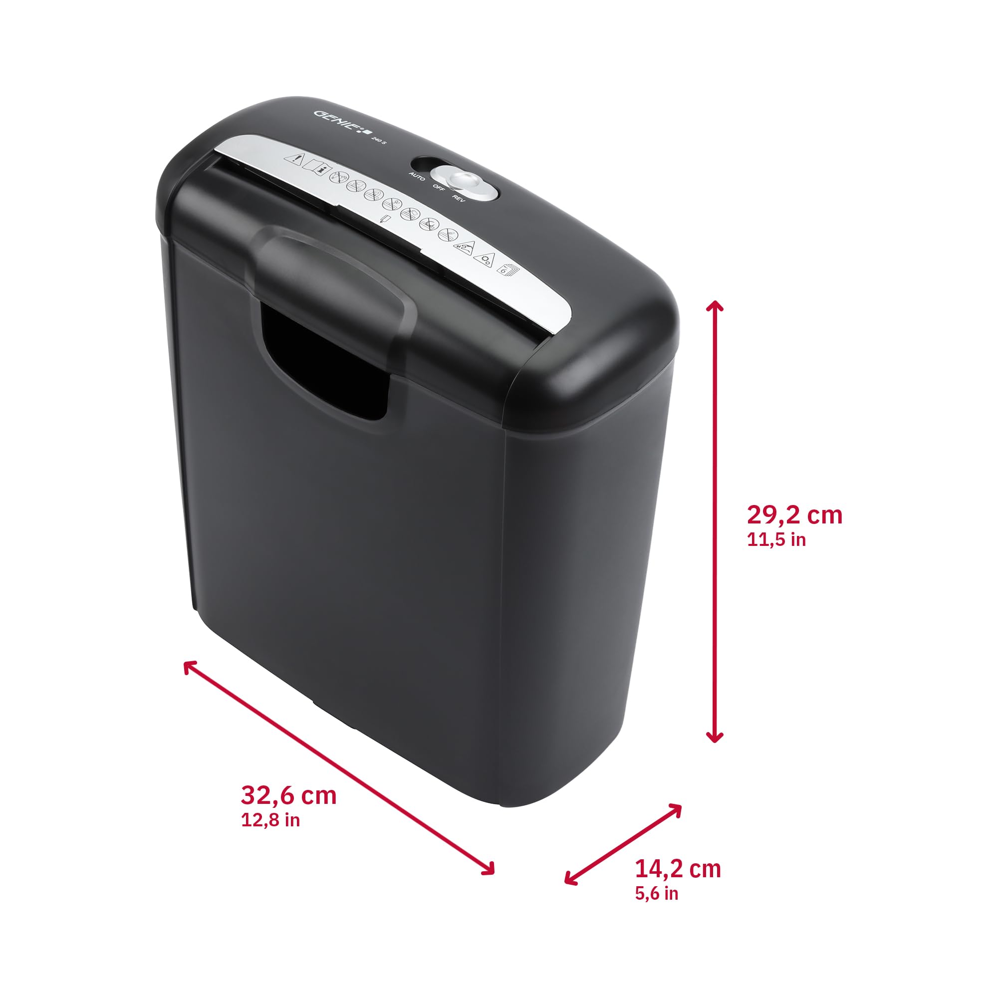 Genie - Professional document shredder 240S security level P2 incl. 10 litre trash can | Paper shredder for credit cards and documents | Paper shredder | Paper shredder, cut to 6 sheets