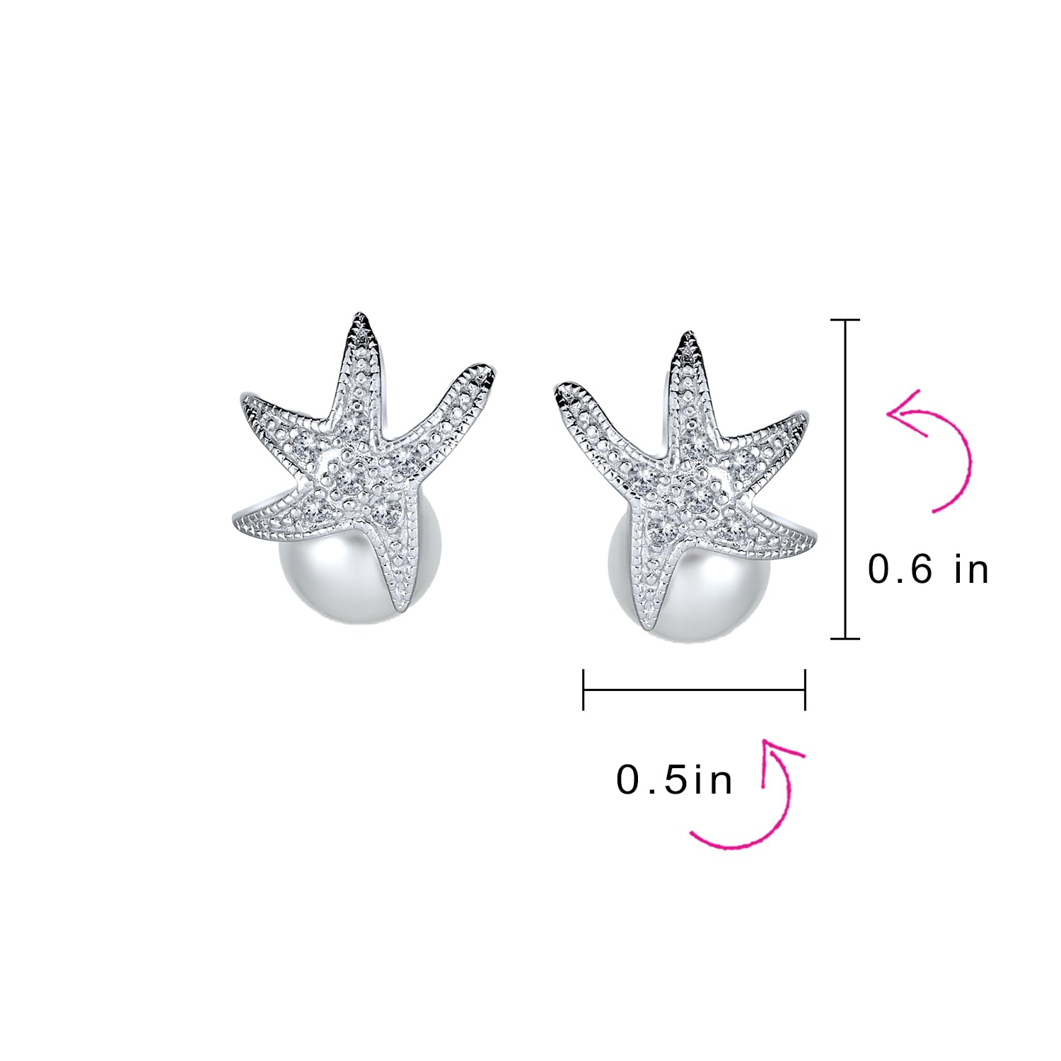 Sposa Nautico CZ Per Matrimonio In Spiaggia, Set Di Gioielli Con Perle Bianche Simulate Da 8MM, Collana A Forma Di Stella Marina Con Pendente E Orecchini A Perno In Argento Sterling .925 Per Donne